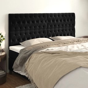 Tablii de pat, 4 buc, negru, 100x7x78 88 cm, catifea 4, Negru, 200 x 7 x 118 128 cm