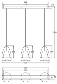 Lustră pe cablu BRITTON 3xE27/40W/230V auriu Fabas Luce 3673-48-125