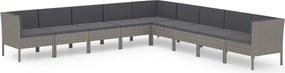 vidaXL Set mobilier de grădină cu perne, 9 piese, gri, poliratan