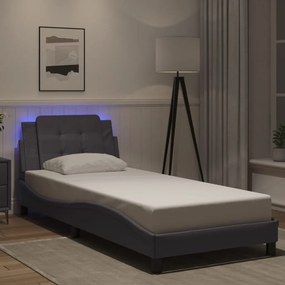 3214078 vidaXL Cadru de pat cu lumini LED, gri, 90x190 cm, piele ecologică