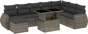 vidaXL Set canapele de grădină, 9 piese, cu perne, gri, poliratan
