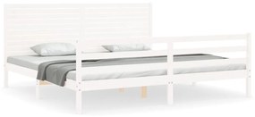 3195047 vidaXL Cadru pat cu tăblie 200x200 cm, alb, lemn masiv