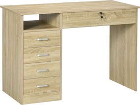 HOMCOM Birou Cameră sau Office Lemn cu 2 Sertare și 2 Chei, 110x50x76 cm, Stejar | Aosom Romania
