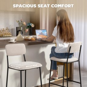 HOMCOM Set 2 Scaune de Bar, Scaune de Bucătărie Înalte în Chenille cu Spătar Înalt, Suport pentru Picioare și Sezut Moale Gros, Structură din Oțel, Scaune Înalte de Bar, pentru Peninsula, Sala de Mese, Bar, Crem | Aosom Romania