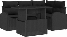 vidaXL Set de canapele pentru grădină cu pernă 5 pcs Negru Rattan poli