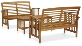 Set mobilier de gradina, 3 piese, lemn masiv de acacia Maro, 2x banca + masa, 1
