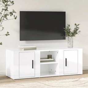 Comoda TV, alb extralucios, 100x31,5x35 cm, lemn prelucrat