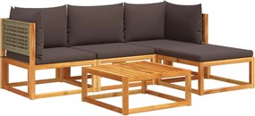 vidaXL Set canapele de grădină cu 5 piese și perne din lemn de salcâm și ratan