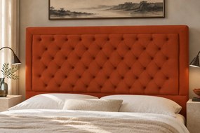 Pat tapițat Chesterfield din catifea Ophelia Deluxe 120×200 cm, cărămiziu, cu ladă de depozitare