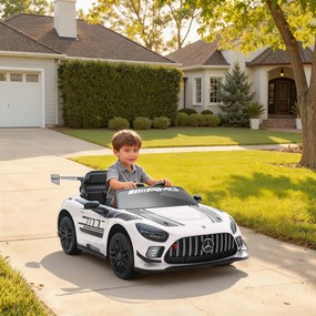 AIYAPLAY Mașinuță Electrică pentru Copii 3-8 Ani Mercedes-AMG 12V cu Telecomandă, Lumini LED, Roți de Transport, Alb | Aosom Romania