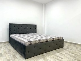Dormitor Erika / Paris, culoare alb / gri, cu pat tapitat 160 x 200 cm, dulap cu oglinda 150 cm, comoda si 2 noptiere