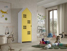 Dulap pentru copii Casami Bruges alb cu ușă galbenă – cu rafturi și cuier – Vipack