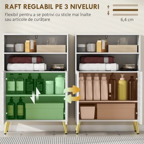 HOMCOM Dulap de Baie cu 2 Rafturi Deschise și Dulap, Dulap Compact cu Uși Amortizate, Raft Reglabil, pentru Bucătărie Living, 60x31.8x93 cm, Alb | Aosom Romania