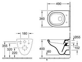 Set vas WC compact suspendat, Villeroy&amp;Boch O.novo, DirectFlush, cu capac inchidere lenta, 36x49cm, Alb Alpin, 5688H101