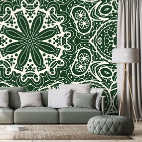 Tapet Mandala albă pe un fundal verde
