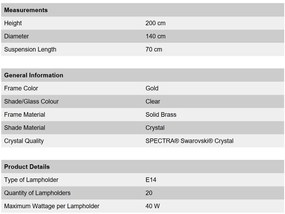 Candelabru XXL de lux cristal Swarovski Katharina 20L 24K gold plated