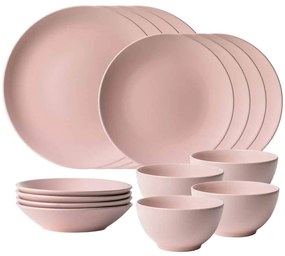 Set Complet Serviciu De Masa Pastel Pink 16 piese, Roz Mat