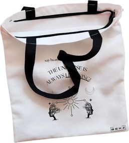 Sacosa de Panza pentru Cumparaturi, Geanta Tote, model The Universe Listens 2, Cu fermoar, 38x34.5 cm, Alba, BEKZ®