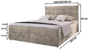 Pat tapițat boxspring GLORIEN VELVET 160x200 cm gri Saltele: Saltea cu arcuri Bonell