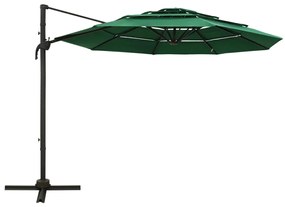 Umbrela de soare 4 niveluri, stalp de aluminiu, verde, 3x3 m Verde