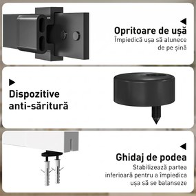 HOMCOM Ușă Culisantă de Interior din Lemn de Pin cu Șină Silențioasă, Ghidaj, Kit Accesorii, Alb | Aosom Romania