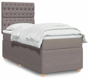 vidaXL Pat box spring cu saltea, gri taupe, 90x200 cm, textil
