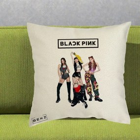Perna Personalizata K-pop BLACKPINK Fotografie de Grup, 40x40 cm, Ecru, Husa Detasabila, Perna Inclusa, BEKZ®