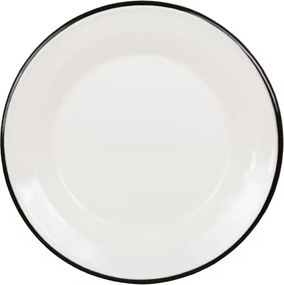 Farfurie vintage emailată, alb offwhite cu bordură neagră, Ø24,5 cm, „Emil's Enamel"