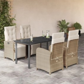 vidaXL Set mobilier de grădină cu perne, 5 piese, bej, poliratan