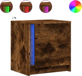 vidaXL Noptieră cu lumini LED, stejar fumuriu, lemn prelucrat