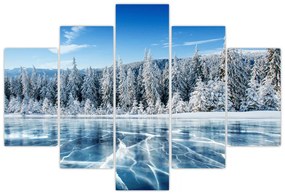 Tablou cu lacul înghețat și copacii înzăpeziți (150x105 cm)