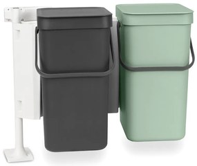 Set 2 cosuri de gunoi colectare selectiva Brabantia Sort&Go 1005513, 2x12 L, Montare pe usa dulapului, Gri/Verde