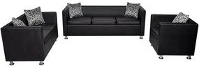 272179 vidaXL Set canapele 3 și 2 locuri și fotoliu, negru, piele artificială