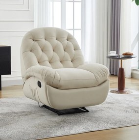 Fotoliu Recliner, suport picioare extensibil, Piele Ecologica, Ivory
