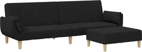 vidaXL Canapea extensibilă cu taburet, 2 locuri, negru, textil