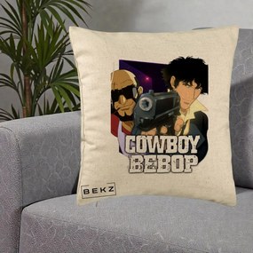 Perna Personalizata Cowboy Bebop Spike si Jet Poster, 40x40 cm, Bej, Husa Detasabila, Perna Inclusa, BEKZ®