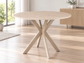 Masa rotunda de sufragerie TALIA 90 cm cu blat din ceramică tip travertin, bej