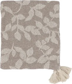Pled țesut din bumbac și fibre reciclate, latte și crem, cu model de frunze și ciucuri, 150 x 130 cm, „Aix”