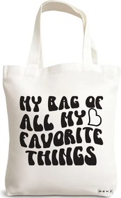 Sacosa de Panza pentru Cumparaturi, Geanta Tote, model My bag of all my favorite things, 38x34.5 cm, Alba, BEKZ®