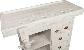 Banc de tamplar, L116 63 H90 cm, 4 sertare, alb antic, lemn masiv