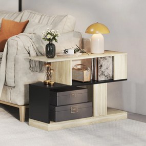 HOMCOM Măsuță laterală în formă de S, măsuță de canapea cu 3 niveluri și rafturi de depozitare, 90 x 30 x 61 cm, efect lemn natural negru | Aosom Romania