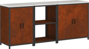 vidaXL Set de depozitare pentru bucătărie cu raft cu ușă 3 pcs Ruginit