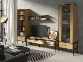 Mobilă pentru sufragerie Toledo H110Stejar Artisan, Negru, Părți separate, Cu comodă tv, Cu componente suplimentare, Sticlă călită, PAL laminat, 180x264x40cm, 109 kg
