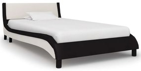 Cadru de pat, negru si alb, 90 x 200 cm, piele ecologica Negru si alb (tablie din PVC), 90 x 200 cm