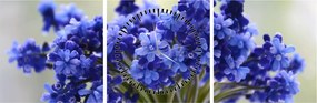 Tablou buchet cu flori albastre (cu ceas) (90x30 cm)