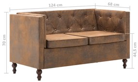 Canapea Chesterfield cu 2 locuri, tapiterie aspect velur, maro Canapea cu 2 locuri