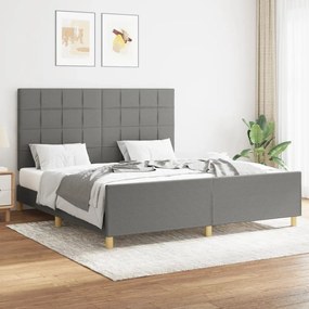 Cadru de pat cu tablie, gri inchis, 160x200 cm, textil Morke gra, 160 x 200 cm, Cu blocuri patrate