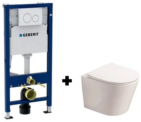 Set vas wc suspendat Fluminia, Clementina, rezervor incastrat Geberit, Duofix, cu set de fixare si clapeta alba Delta 20