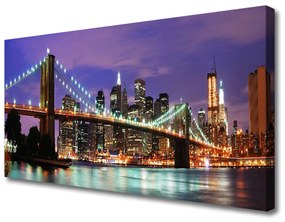 Tablou pe panza canvas Bridge City Arhitectura Violet Brown