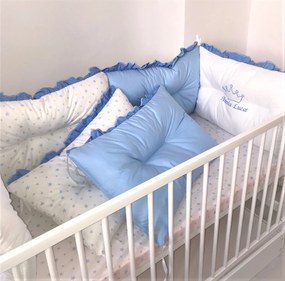 Set de 6 bucati aparatori protectii laterale patut Deseda Albastru- Stelute albastre pe alb